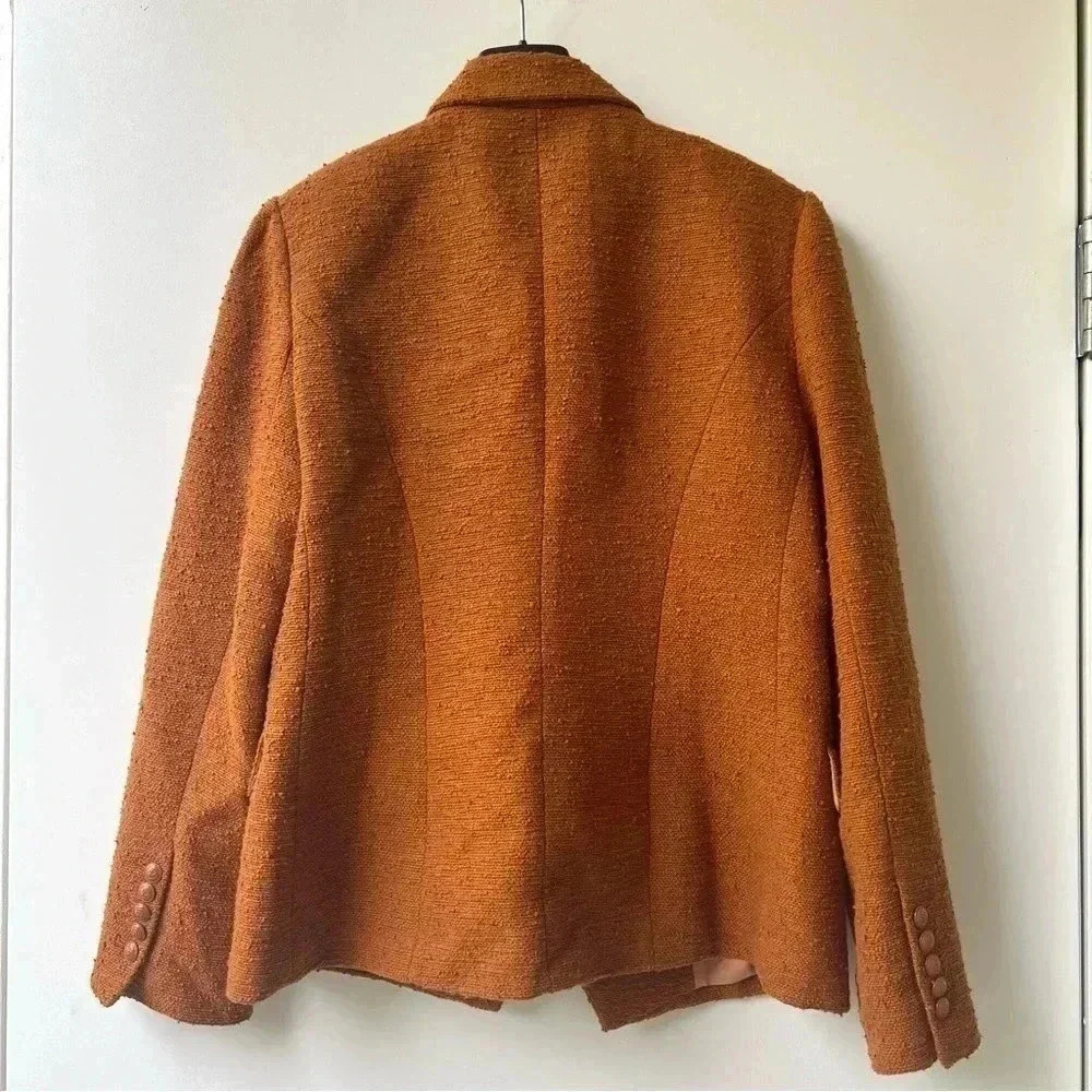 L'agence Kenzie Double-Breasted Tweed Blazer - Dark Caramel - Size 10 - Picture 6 of 14